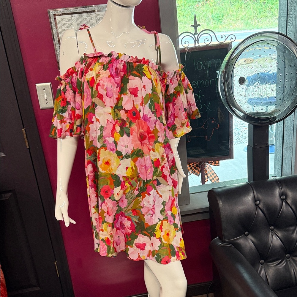 Anthropologie Pink Floral Mini Dress